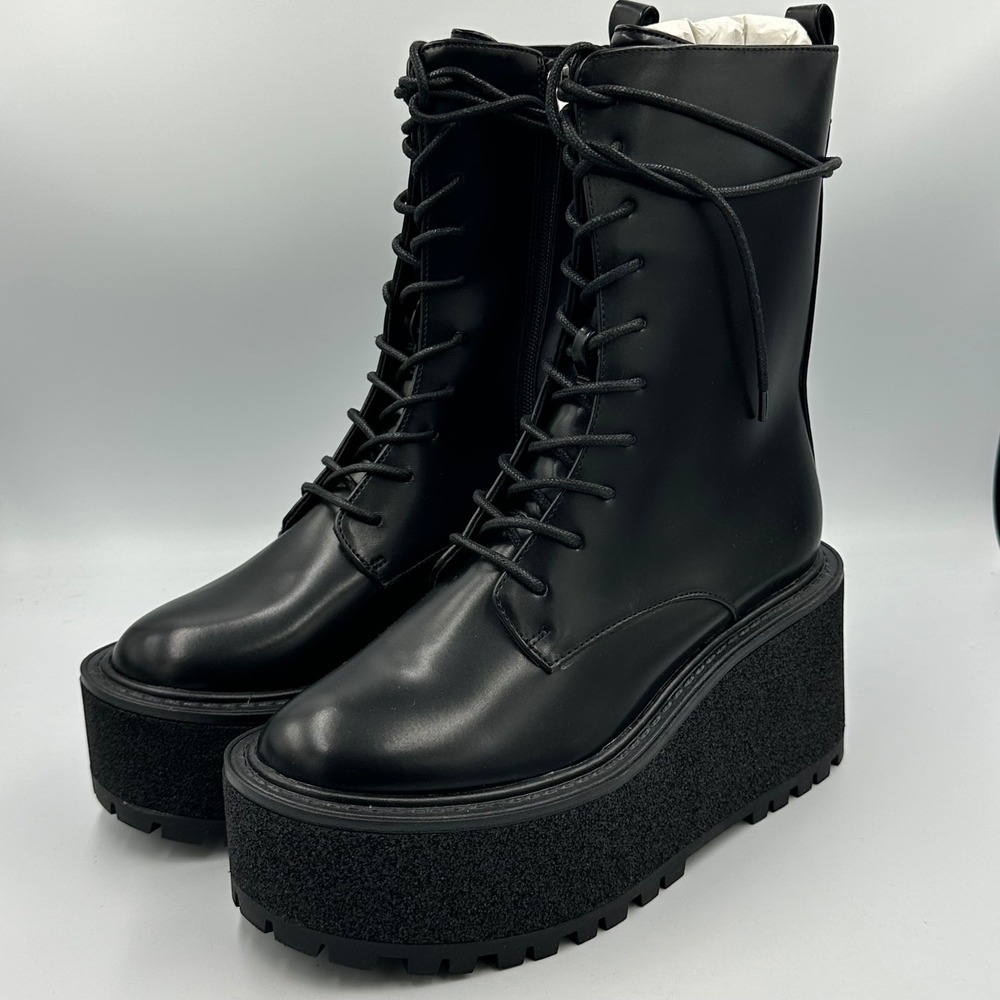 Circus NY Slater Black Platform Combat Boots 7.5 Y2K Goth Punk Zip Moto Edgy NIB